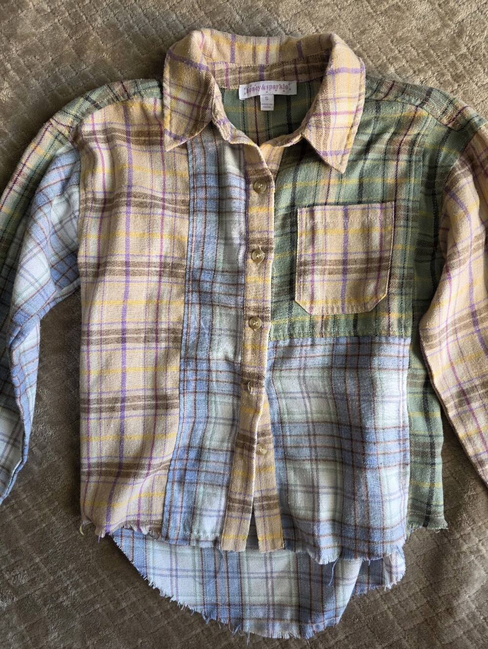 Honey & Sparkle Pastel Plaid Button-Down Shirt‎ Fannel - Sz Small